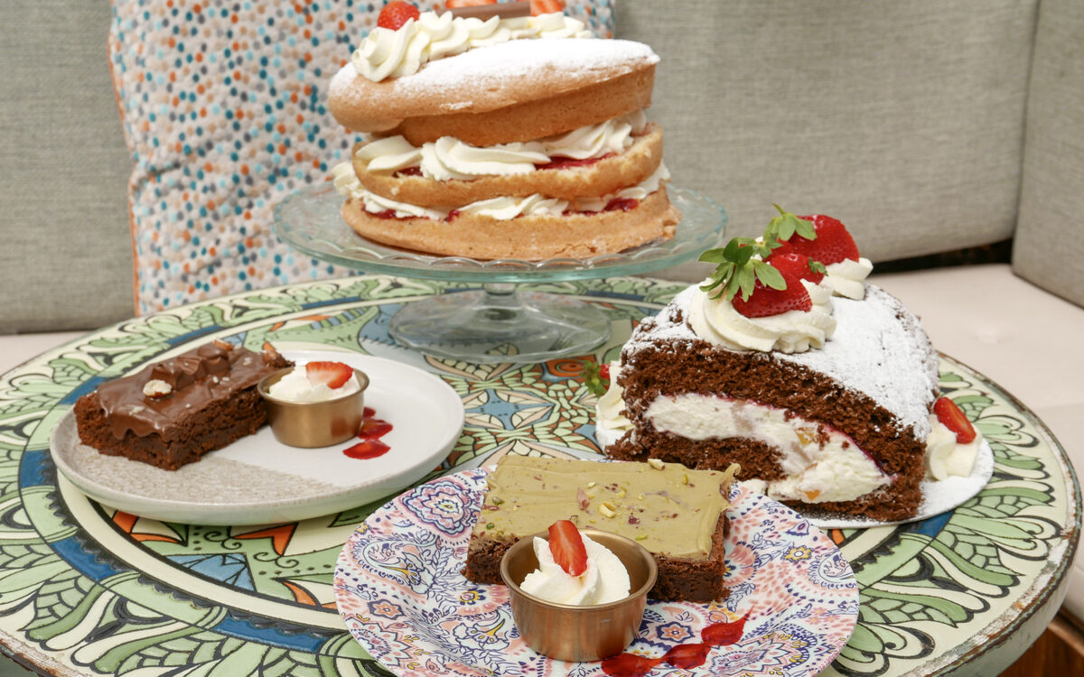 Victoria sponge with cream and strawberries at Mason's Apron