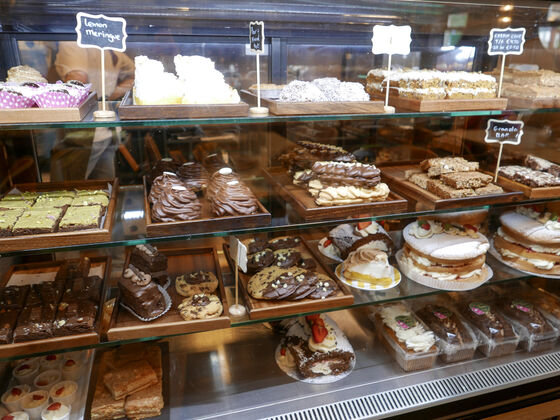 Cakes in the bakery display