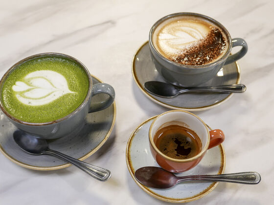 Matcha latte and coffee