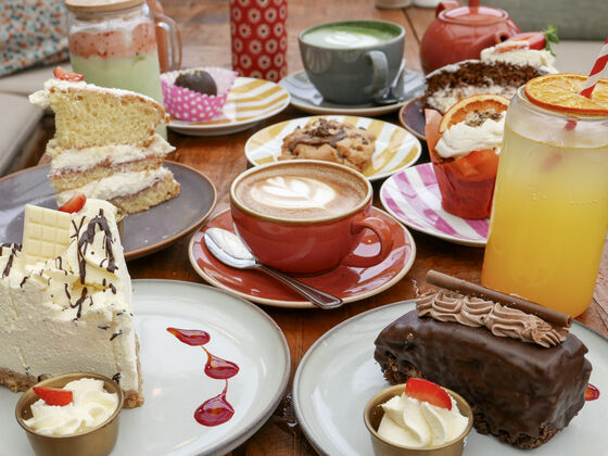 Coffee and cakes flat lay