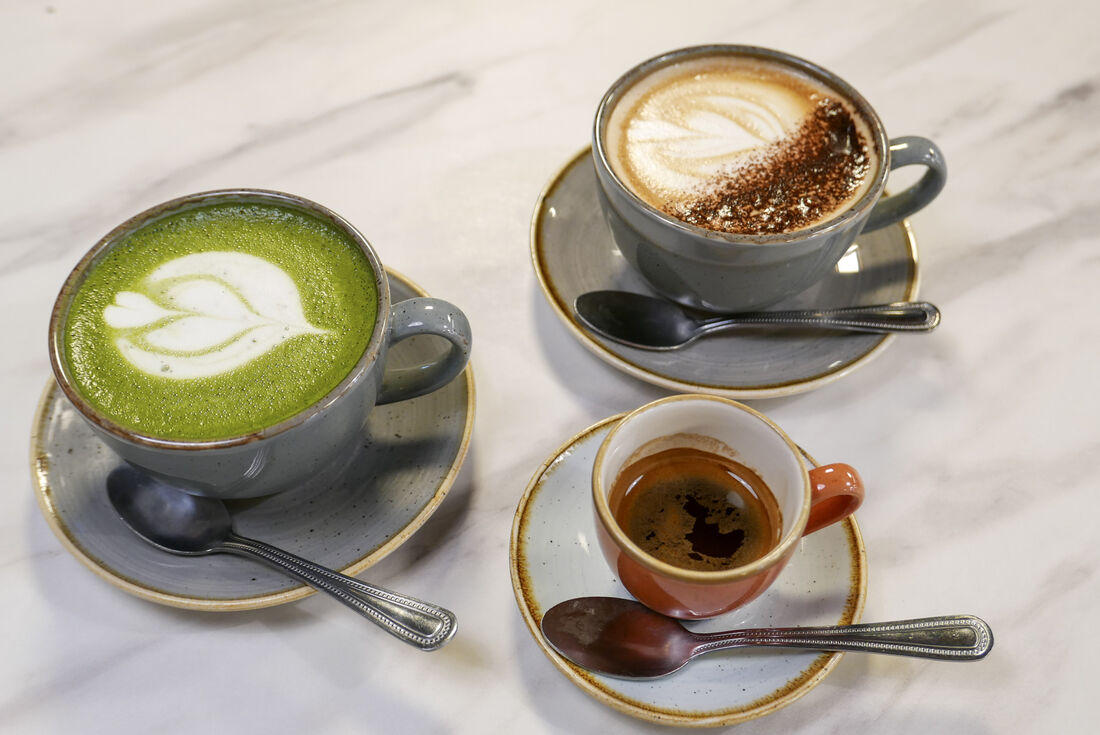 Matcha latte and coffee